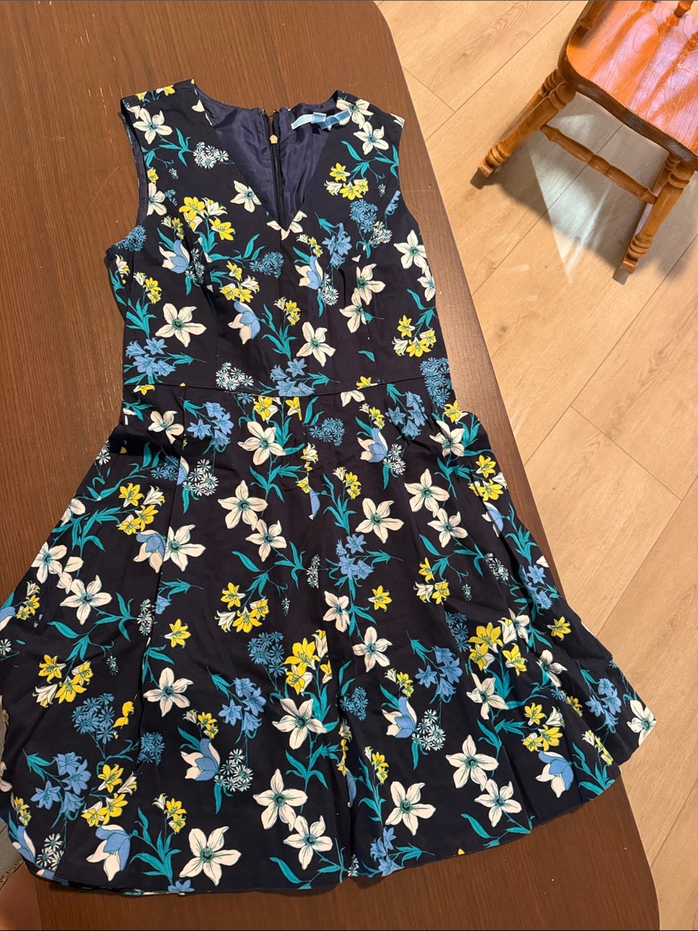 Draper James Navy Floral Fit-and-Flare Dress with Blue, White & Yellow Blooms